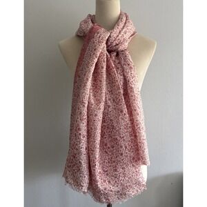 Pink Floral Lightweight Scarf Wrap Shawl Soft Fringe Boho Romantic Women 44"x72"